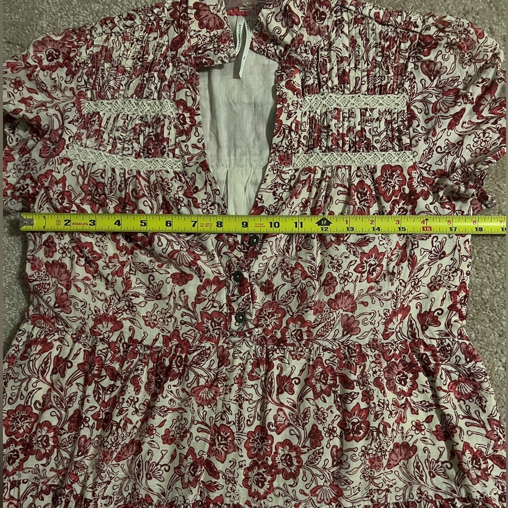Anthropologie Red Cream Floral Georgina Dress by Maeve XS - Picture 13 of 16